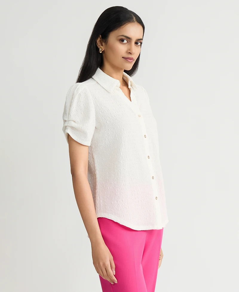 Kasper Women's Textured Collared Button-Front Blouse, Regular & Petite