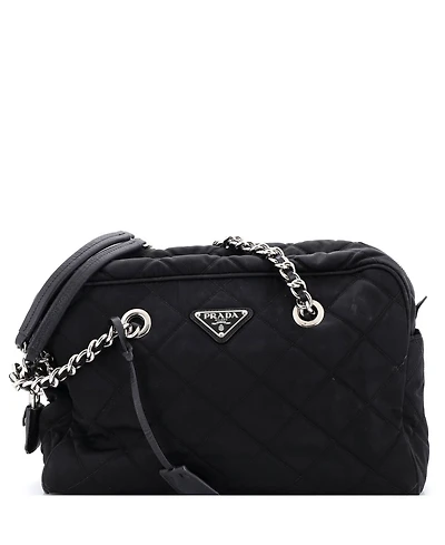 Pre-Owned Prada Medium Chain Shoulder Bag Quilted Tessuto