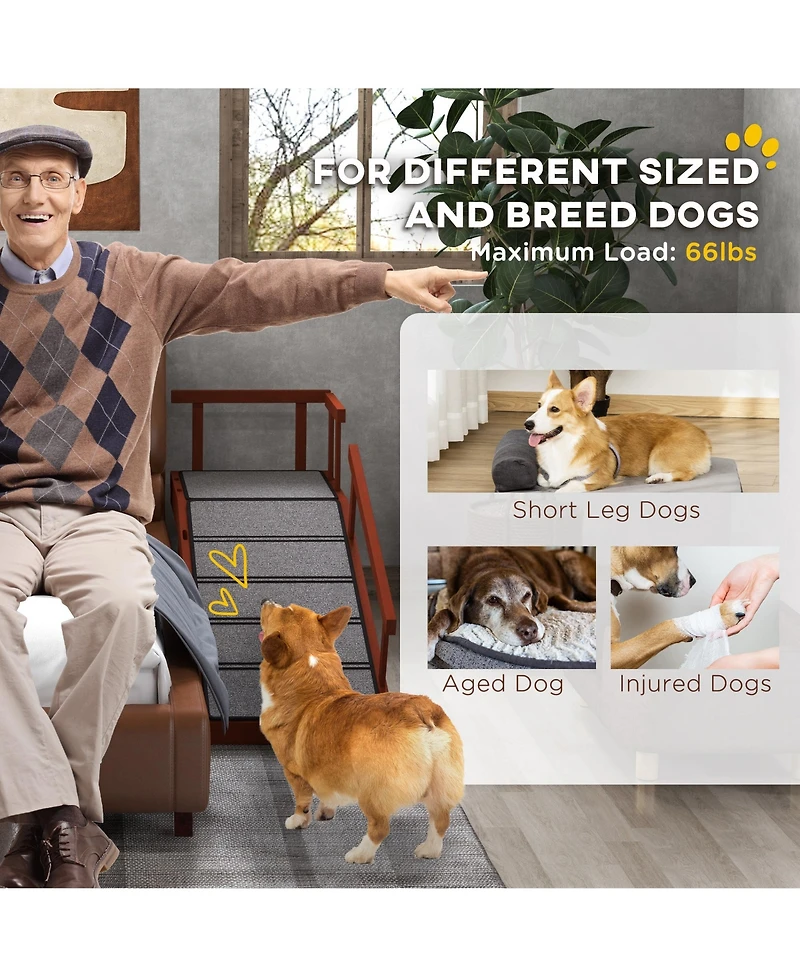 PawHut Wooden Dog Ramp with Removable Guardrails, Non-Slip, 49",