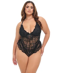 Oh La Cheri Women's Curvy Valentine Sheer Lacey Teddy