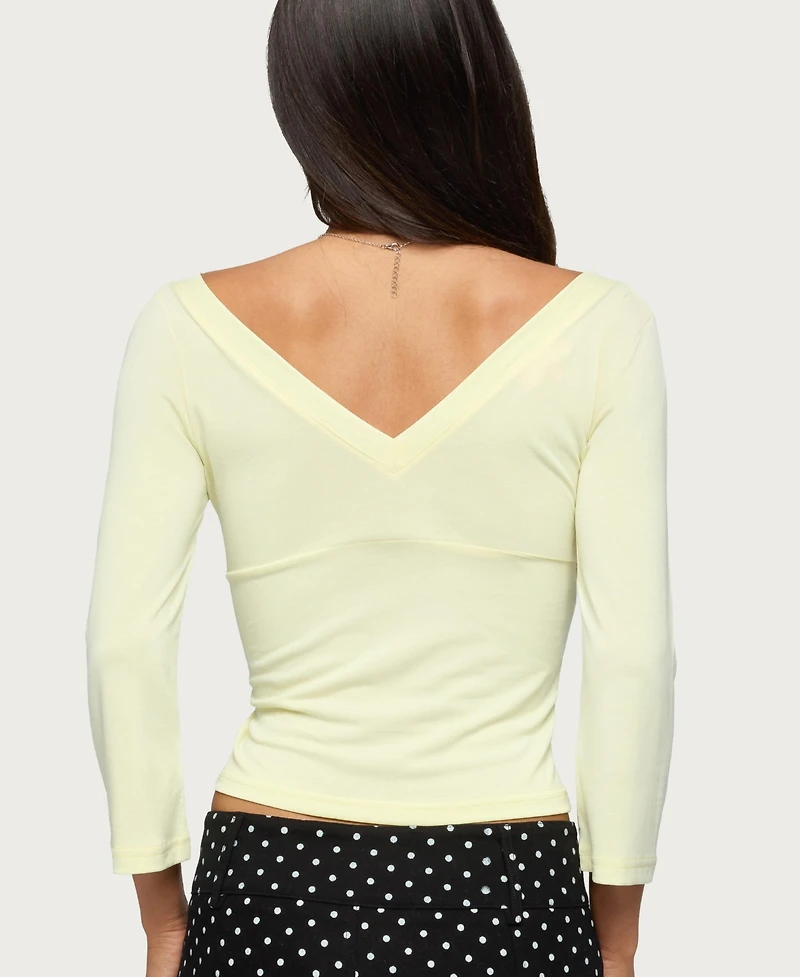 Edikted Women's Mar V Neck Quarter Sleeve Top