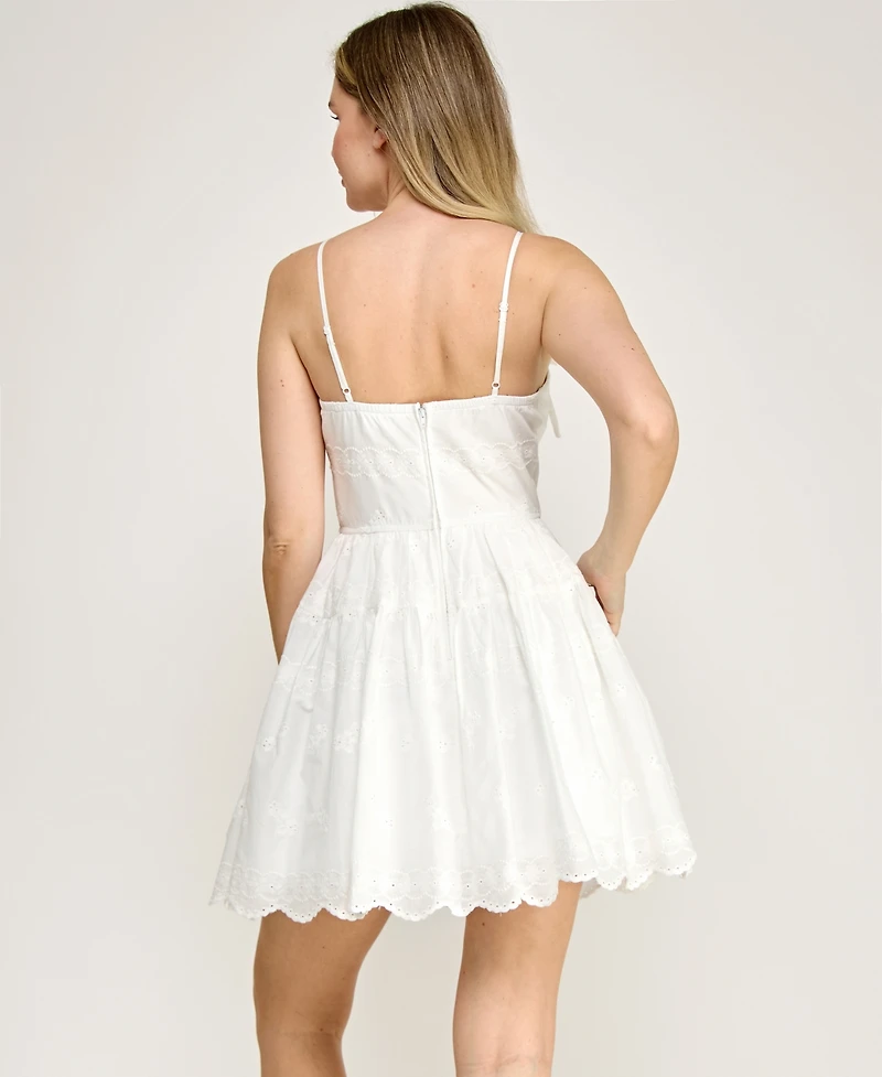 Row A Women's Sleeveless Corset Detail Embroidered Dress