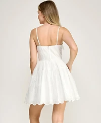 Row A Women's Sleeveless Corset Detail Embroidered Dress