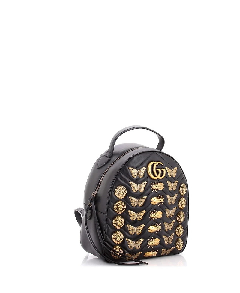 Pre-Owned Gucci Small Gg Marmont Backpack Embellished Matelasse Leather