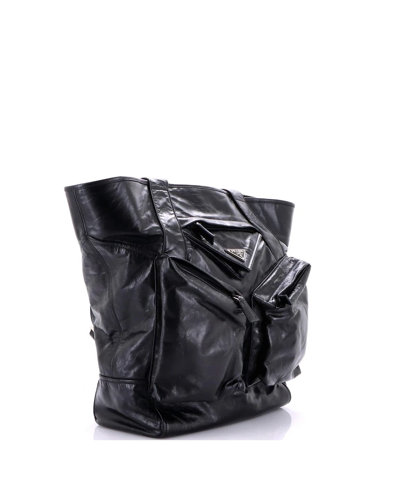 Pre-Owned Prada Tall Triple Front Pocket Tote Leather