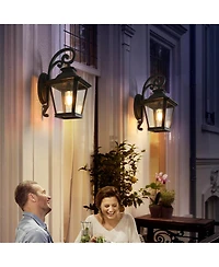 Flynama 14" Outdoor Wall Lanterns 2-Pack, Waterproof Wall Sconce with Clear Glass Panels, Patio, Garden
