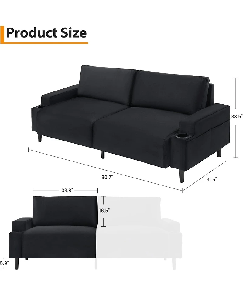 gaomon 80.7" Loveseat Sofa, Fabric Sleeper Couch with Wood Frame