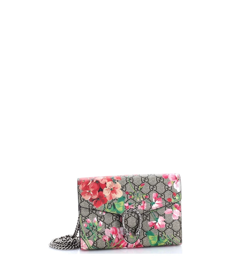 Pre-Owned Gucci Small Dionysus Chain Wallet Blooms Print Gg Coated Canvas