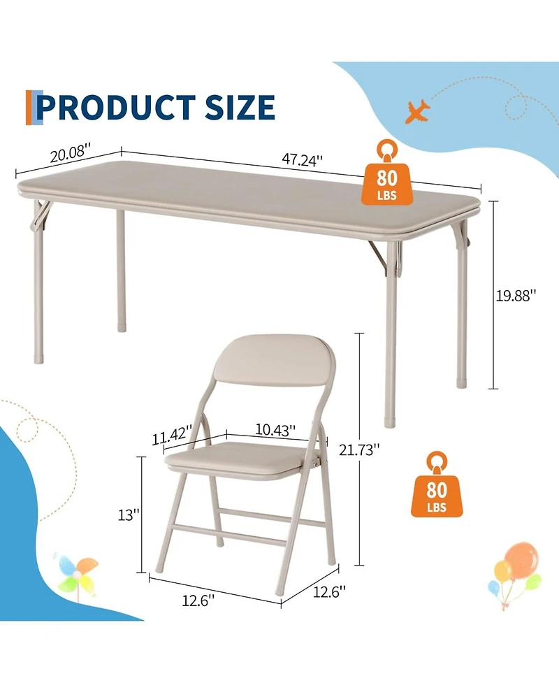 gaomon 5 Piece Folding Kids Table and Chairs Set, Children Activity Table and Chairs Set for Dining Room,Daycare,Classrooms