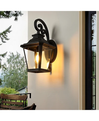 Flynama 21"(H) 1-Pack Outdoor Wall Lantern Light – Vintage Metal and Clear Glass Sconce with Decorative Scroll Design for Porch, Patio