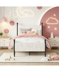 gaomon Corduroy Fabric Bed Frame, Plywood and Iron Construction, Cone-Shaped Iron Foot, Soft Bag Design
