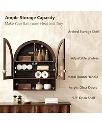 Yigii Arched Wall Cabinet Wide Adjustable Shelves Glass Doors Over Toilet Storage