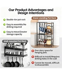 Yigii 5-Tier Pot Pan Organizer shelve with Hooks Heavy-Duty