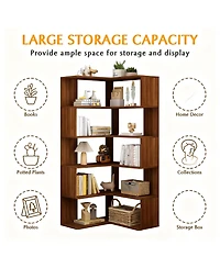 Yigii 6-Tier L-Shaped Corner Bookshelf 66" Tall Wooden Freestanding Open Shelf