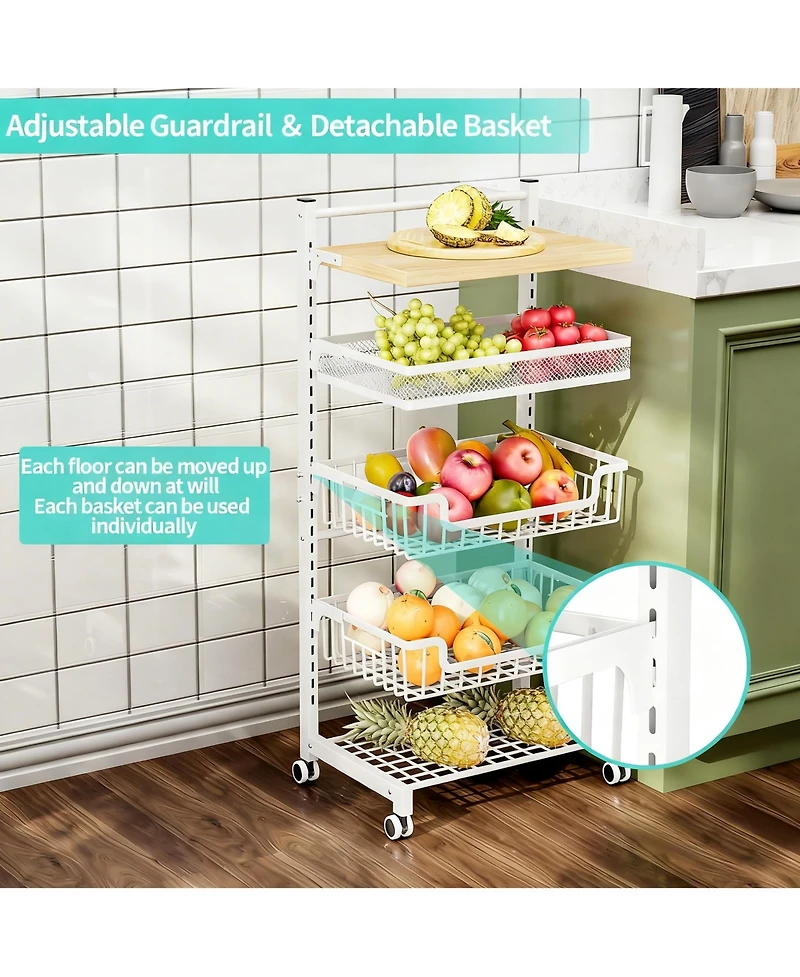 Yigii Fruit Basket Kitchen Cart 5 Tier Adjustable Vegetable Storage shelve