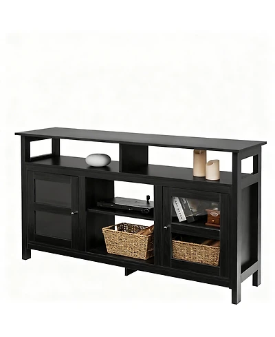 Yigii Farmhouse Table 2 Cabinets 4 Shelves Electric Fireplace Compatible