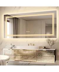 Luvodi 39.37x23.62 inch Square Led Bathroom Mirror Illuminated Dimmable 3 Colors Smart Touch
