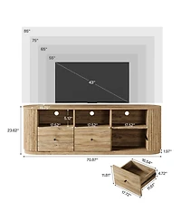Tribesigns 70.87" Tv Stand for TVs up to 80", Modern Curved Media Console with 3 Drawers and Open Storage,