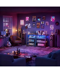 Yigii Av Media Stand with Led Lights Adjustable Shelves Audio Tower