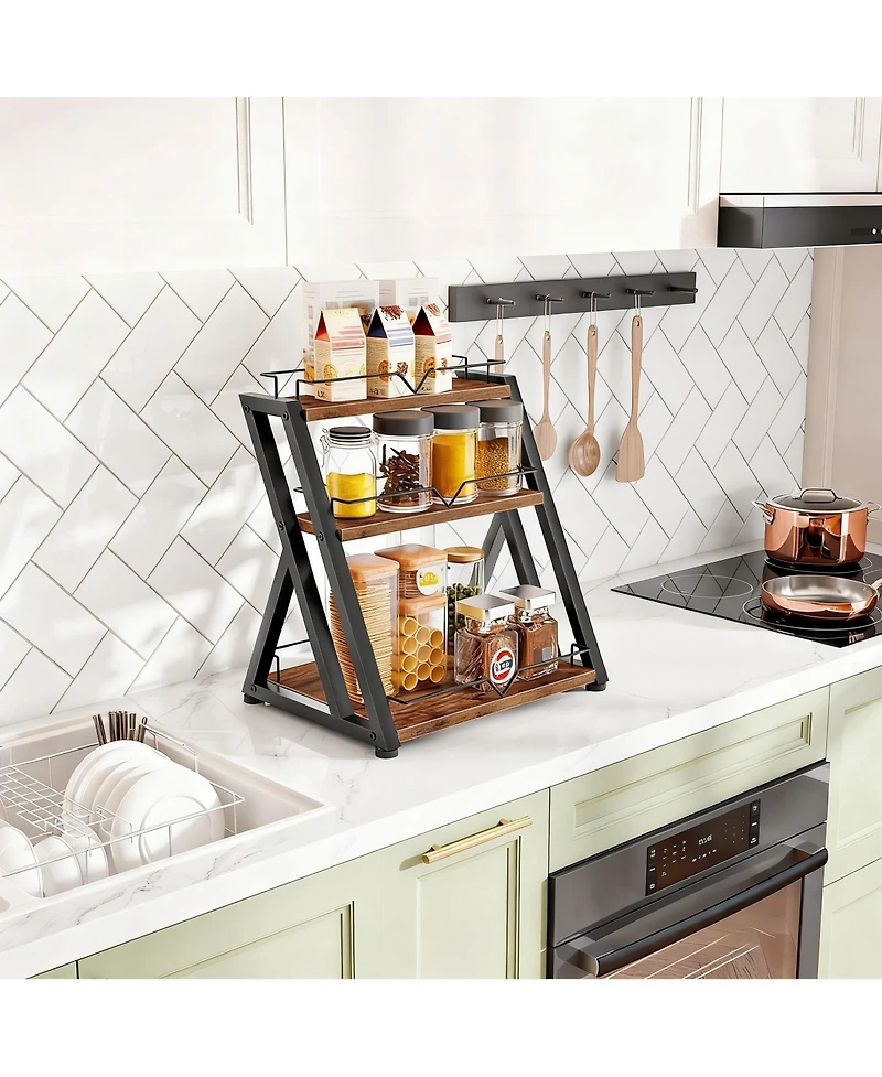 Yigii 3-Tier Spice Rack Countertop Rustic Metal Shelf