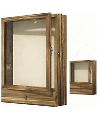 Yigii Wood Shadow Box with Shelves Drawer Display Case