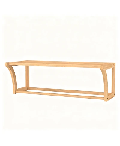 Yigii Bamboo Wall Shelf With Towel Bar Ventilated Storage Rack
