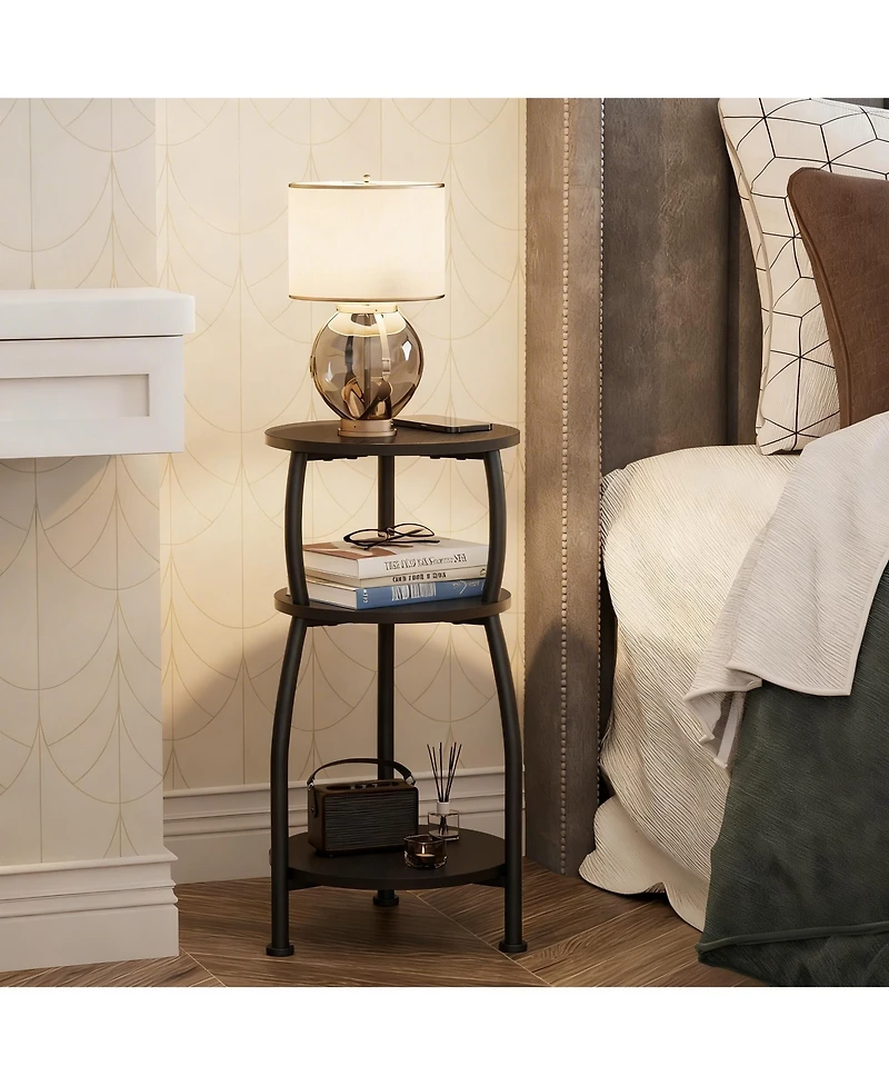 Yigii Small Round Side Table 3-Tier Storage Shelf Slim Sofa Nightstand