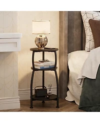 Yigii Small Round Side Table 3-Tier Storage Shelf Slim Sofa Nightstand