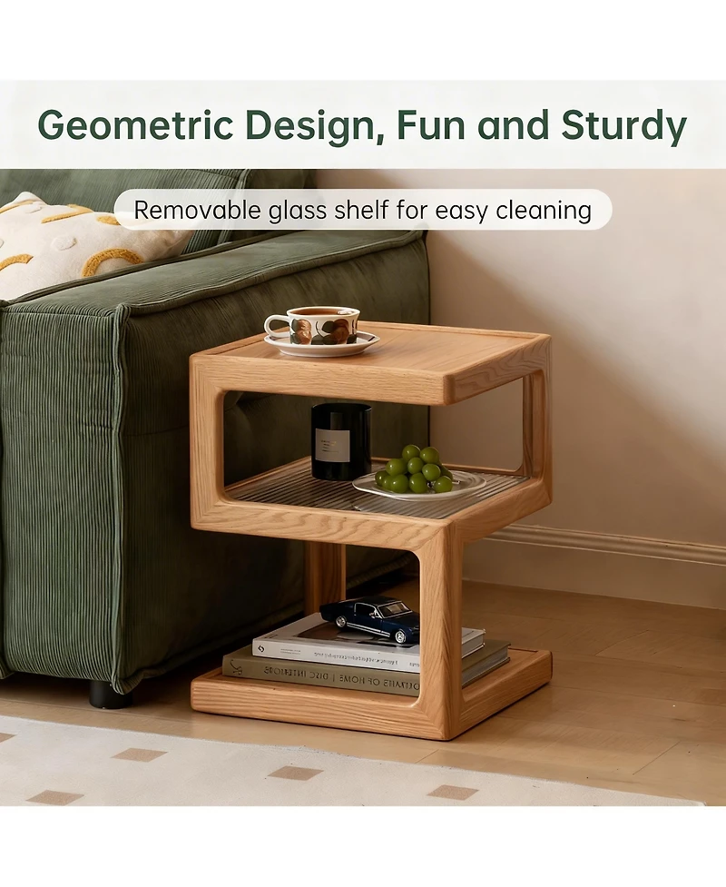 Yigii Solid Wood Side Table Nightstand 3-Tier Open Shelf End Table