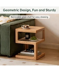 Yigii Solid Wood Side Table Nightstand 3-Tier Open Shelf End Table