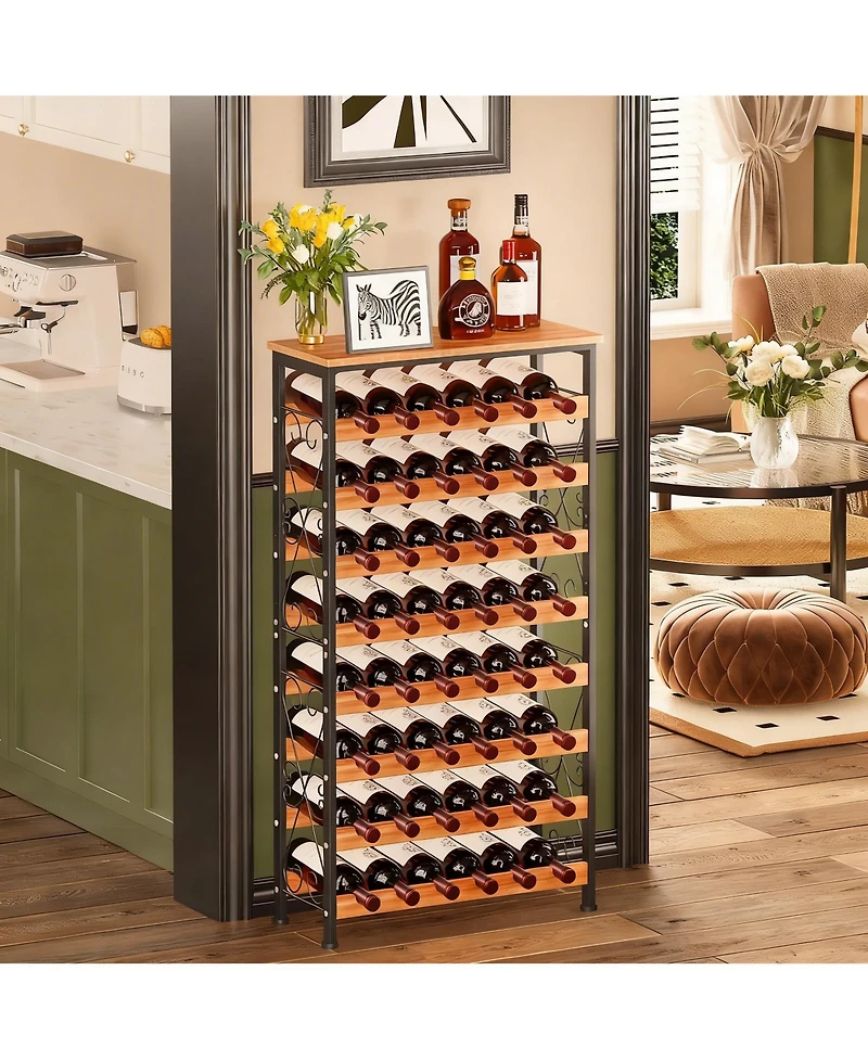 Yigii Bottles Wine Rack Freestanding Floor Wood Top Tier Kitchen Pantry Storage
