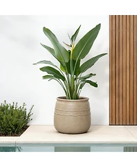 LuxenHome 14" Dia Rustic Brown Large Plant Pot with Drainage, Farmhouse Round Flower Pot Planter for Indoor and Outdoor Plants