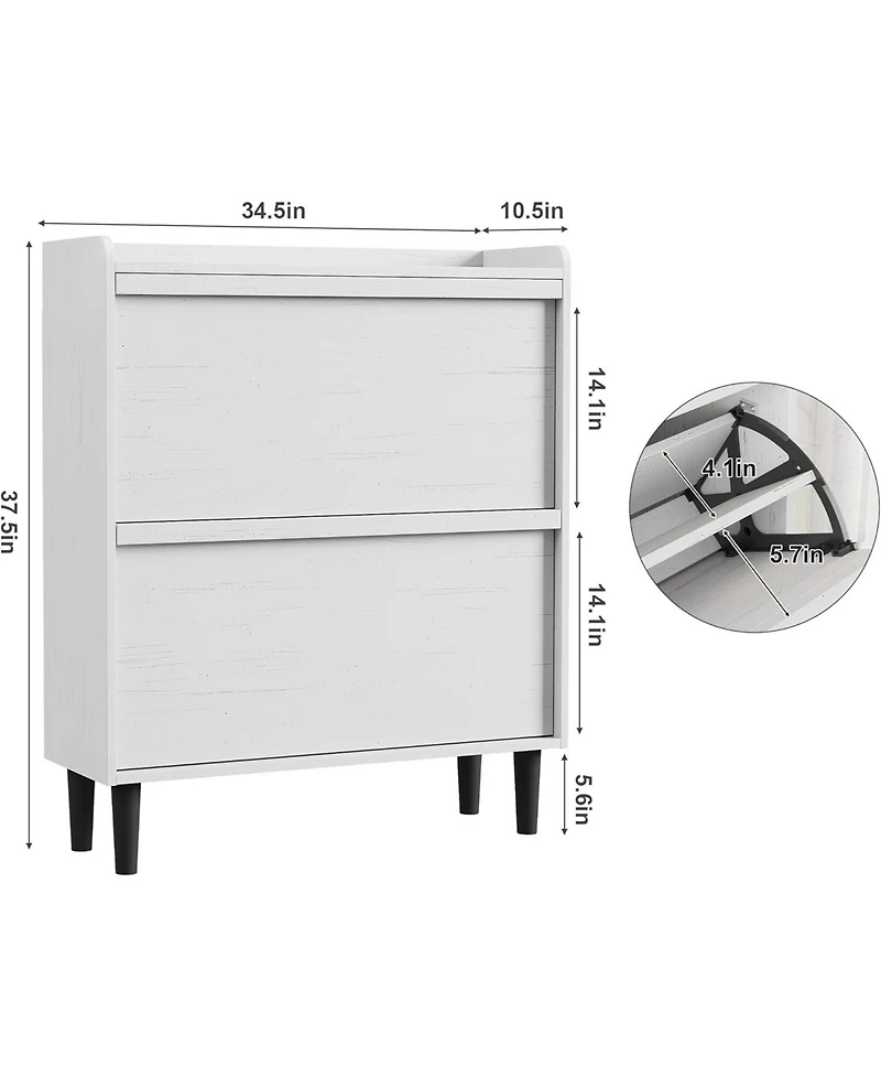 Homfan Shoe Cabinet with 2 Flip Drawers, Hidden Shoe Storage Organizer for Entryway, Wooden Shoe Rack