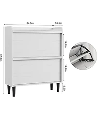 Homfan Shoe Cabinet with 2 Flip Drawers, Hidden Shoe Storage Organizer for Entryway, Wooden Shoe Rack