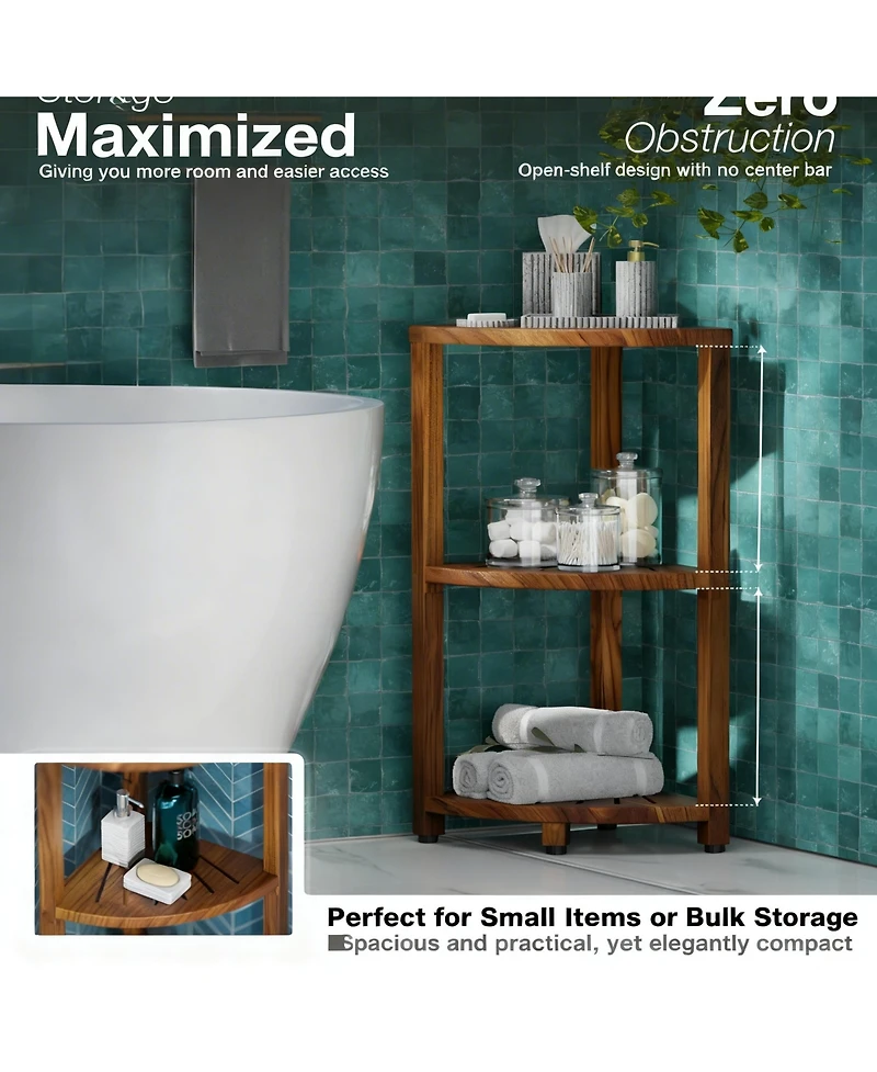 Yigii 3-Tier Wood Corner Shelf Waterproof Bathroom Organizer Space-Saving Storage Stand