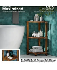 Yigii 3-Tier Wood Corner Shelf Waterproof Bathroom Organizer Space-Saving Storage Stand