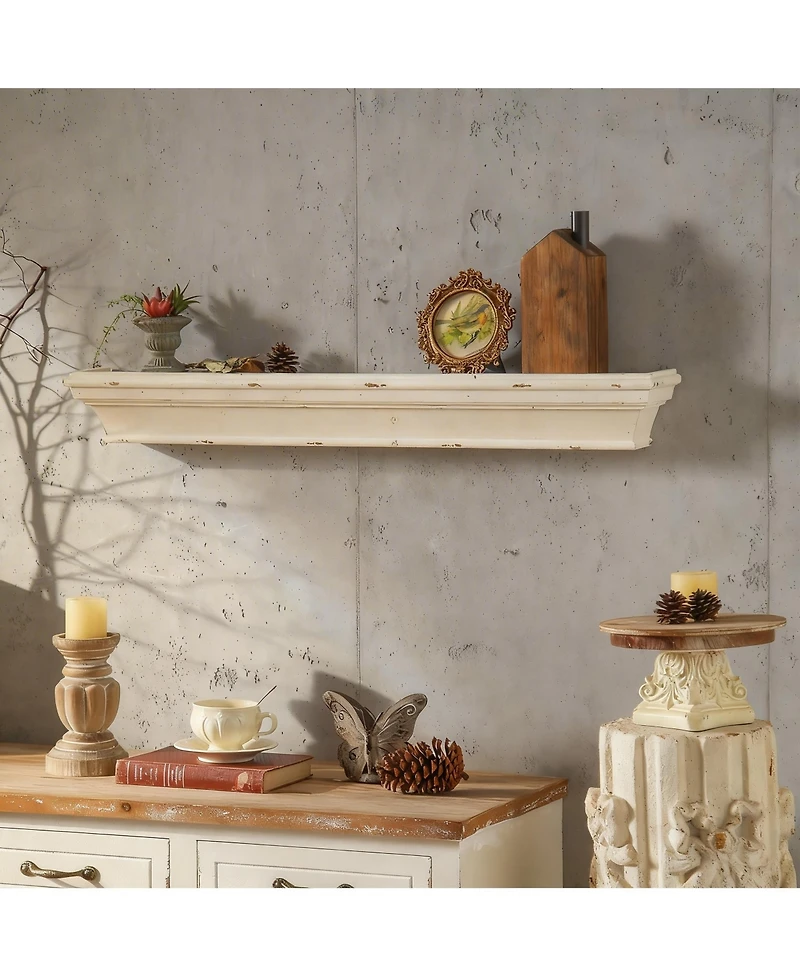 Yigii 36.3 Inch Rustic Solid Wood Wall Mounted Decorative Long Shelf