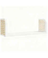 Yigii Rattan Wall Shelf Wooden Floating Storage Boho Decorative