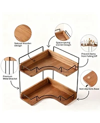 Yigii 2-Tier Wooden Corner Shelf Bathroom Counter Organizer Vanity Makeup Storage