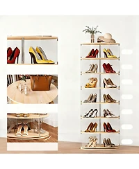 Yigii 7-Tier Rotating Shoe shelf 360 degree Spinning Tower Wood Acrylic Organizer