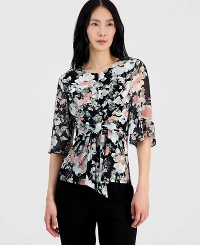 Kasper Women's Mixed-Media Tie-Front Top, Regular & Petite
