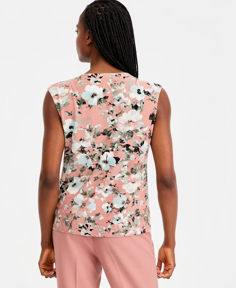 Kasper Women's Pleated Keyhole-Neck Top