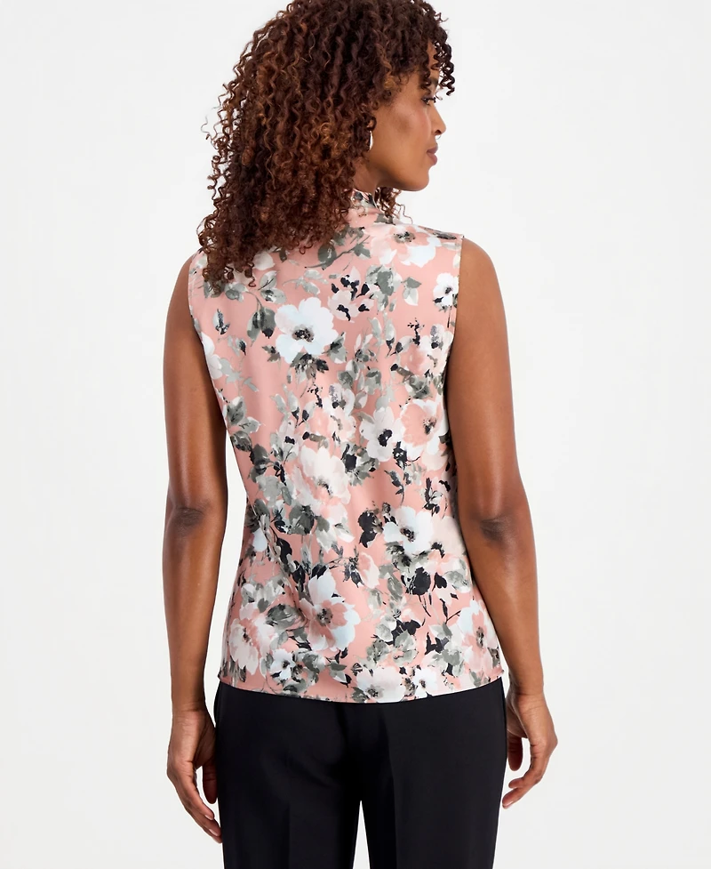 Kasper Women's Sleeveless Printed Tie-Neck Top