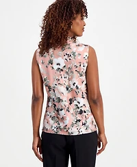 Kasper Women's Sleeveless Printed Tie-Neck Top