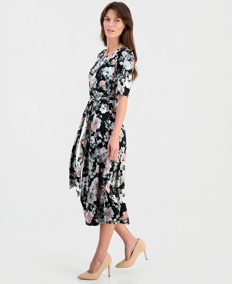 Kasper Women's Floral Elbow-Sleeve Fit & Flare Dress