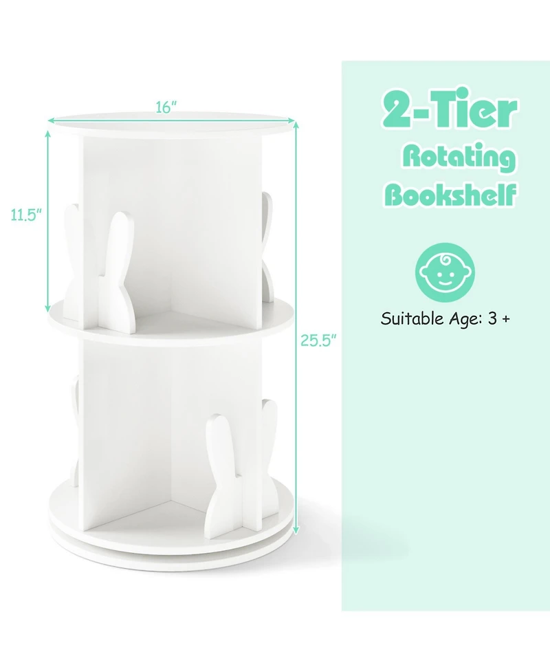 Slickblue 2 Tier Rotating Kids Bookshelf with Bunny Storage Baffles