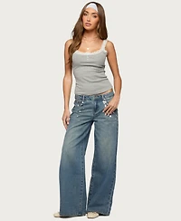 Edikted Women's Mahlia Button Low Rise Baggy Jeans