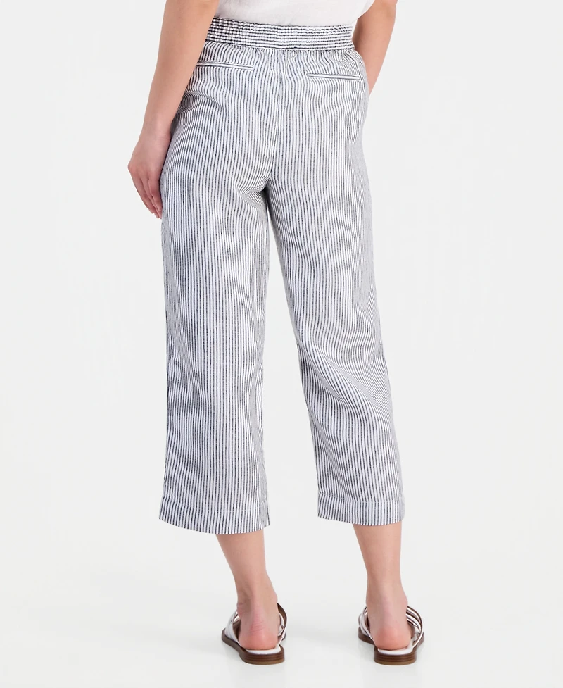 Charter Club Petite Beach Stripe High-Rise Cropped Linen Pants, Macy's Exclusive