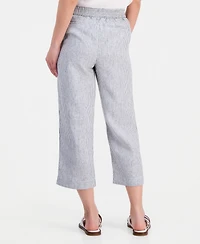 Charter Club Petite Beach Stripe High-Rise Cropped Linen Pants, Macy's Exclusive