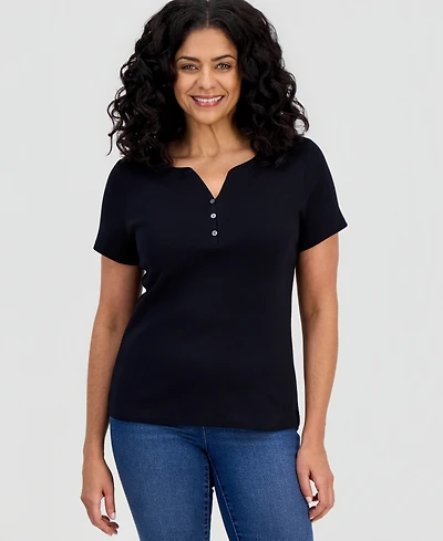 Style & Co Petite Cotton Henley Short-Sleeve T-Shirt, Exclusively at Macy's